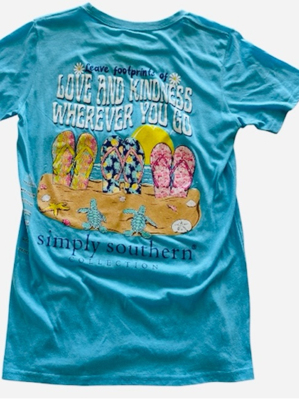 New Simply Southern Turquoise Graphic Tee with Flip Flop Beach Design
